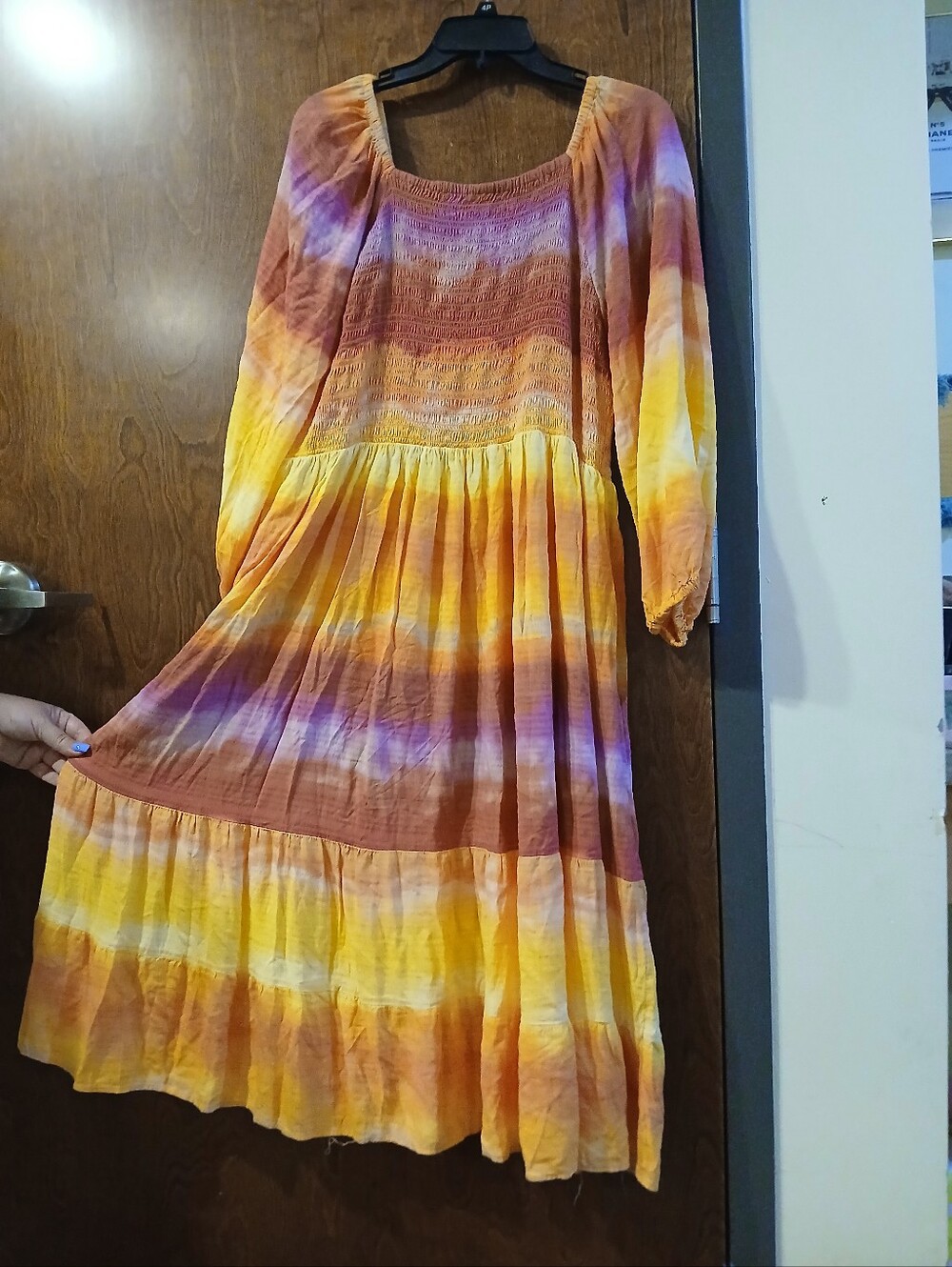 beautiful sunset hued long sleeve maxi dress